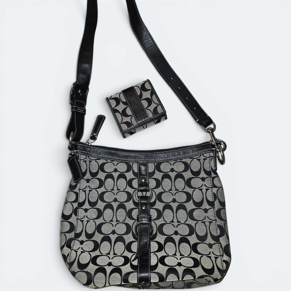 Coach Chelsea Signature Canvas Duffel Shoulder Bag With Matching Wallet